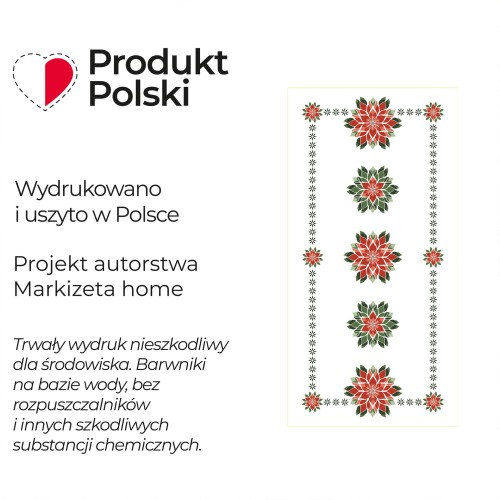 FOLK, GWIAZDA BETLEJEMSKA Bieżnik NINA WODOODPORNA, 50x100cm, kolor biały