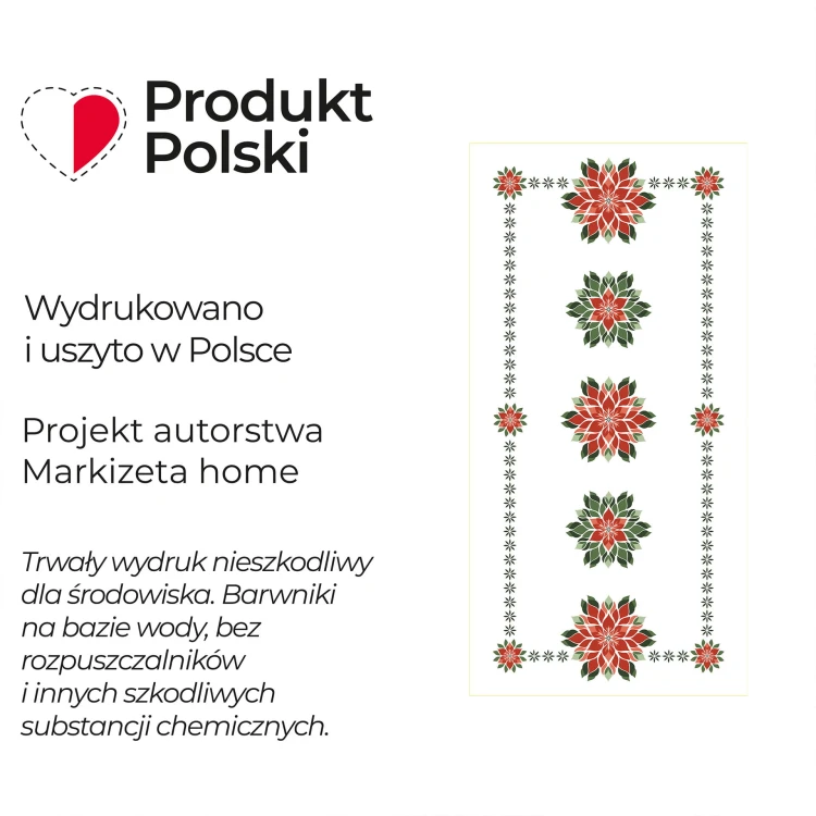 FOLK, GWIAZDA BETLEJEMSKA Bieżnik NINA WODOODPORNA, 50x100cm, kolor biały