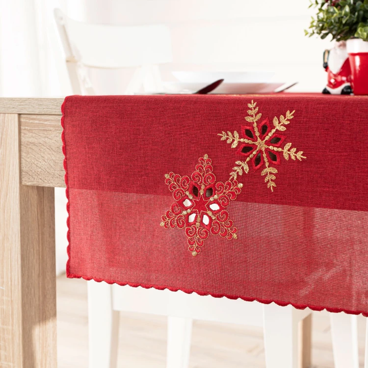 BŁYSZCZĄCE ŚNIEŻYNKI Bieżnik z haftem, szerokość 40cm x wysokość 140cm, kolor czerwony