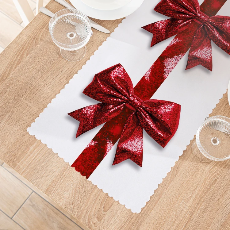 BROKATOWA KOKARDA Bieżnik NINA WODOODPORNA, 38x160cm, kolor biały