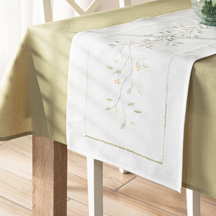 ZIELONA MELODIA Bieżnik z haftem, szerokość 38cm x wysokość 140cm, kolor biały