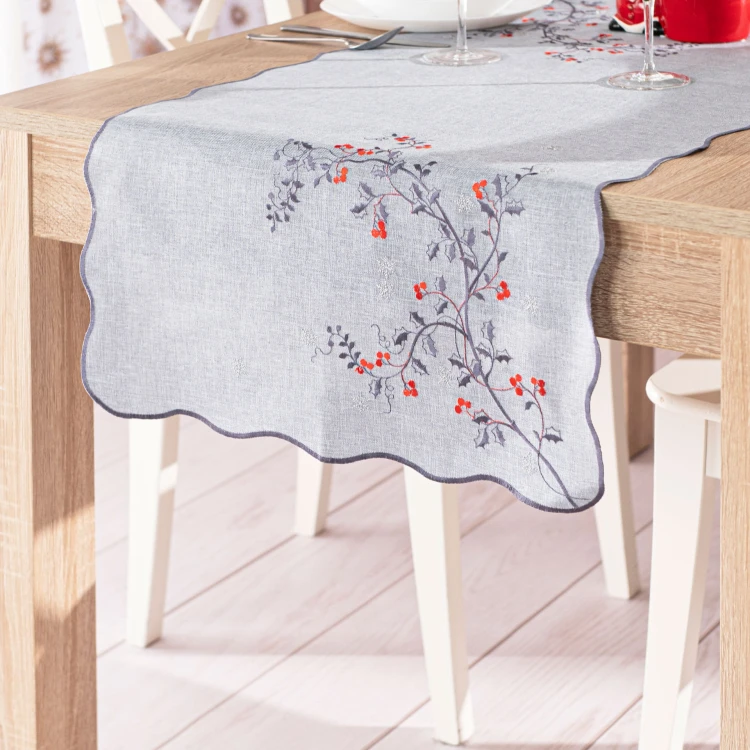 JARZĘBINOWY BLASK Bieżnik z haftem, szerokość 50cm x wysokość 100cm, kolor szary