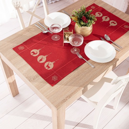BŁYSZCZĄCY RENIFER Bieżnik z haftem, szerokość 50cm x wysokość 100cm, kolor czerwony