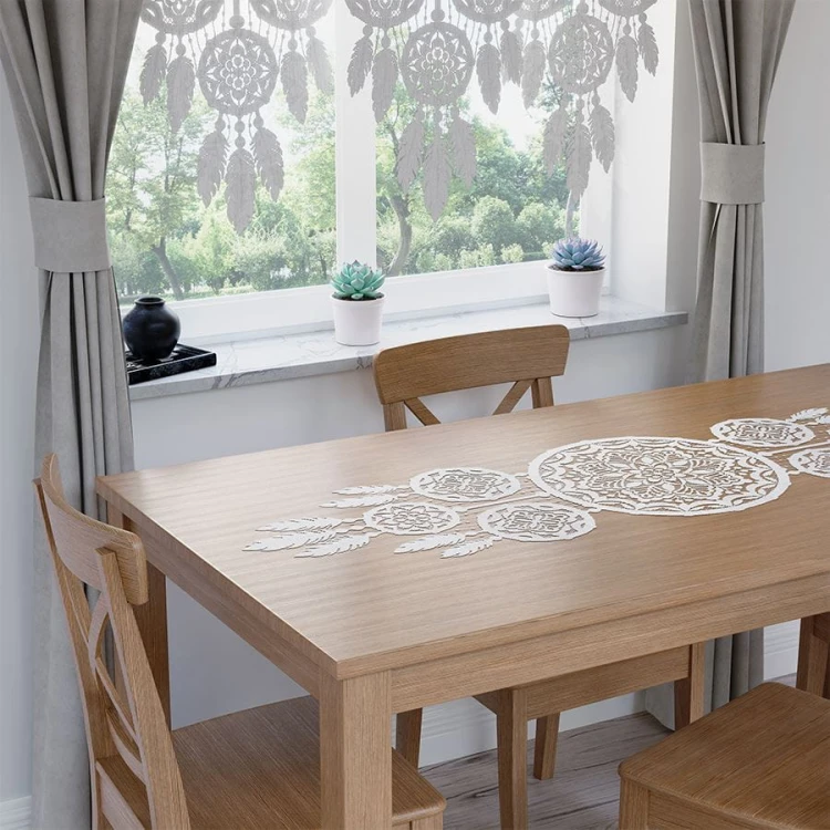 LEA Bieżnik żakardowy gotowy, łapacz snów, szerokość 45 x wysokość 155cm, kolor biały