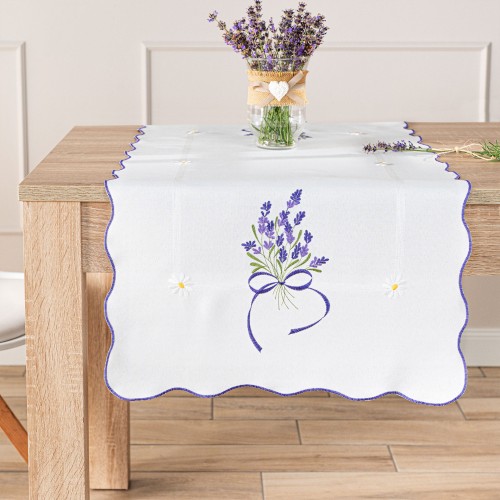 LAWENDOWA POLANA Bieżnik z haftem, szerokość 38cm x wysokość 140cm, kolor biały