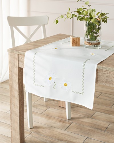 SUMMER Bieżnik z haftem, szerokość 38cm x wysokość 160cm, kolor biały