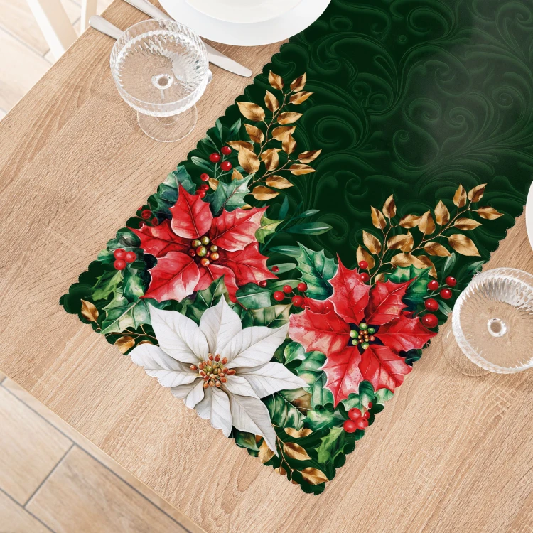 GWIAZDA BETLEJEMSKA Bieżnik NINA WODOODPORNA, 38x160cm, kolor zielony