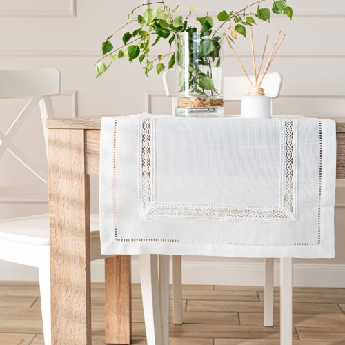 SELVIA Bieżnik z gipiurą, szerokość 38cm x wysokość 140cm, kolor biały