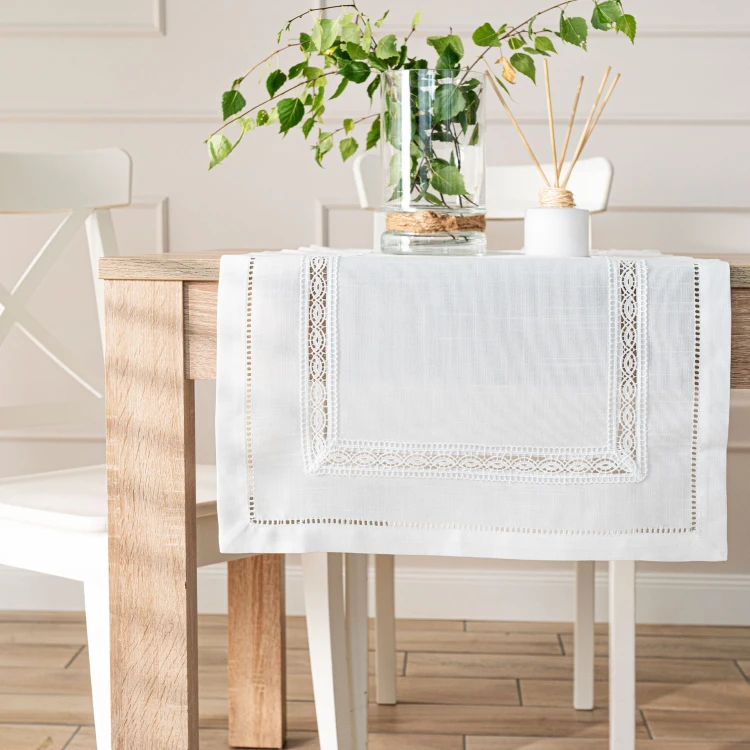 SELVIA Bieżnik z gipiurą, szerokość 38cm x wysokość 140cm, kolor biały