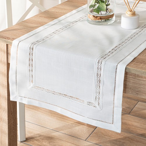 SELVIA Bieżnik z gipiurą, szerokość 38cm x wysokość 140cm, kolor biały