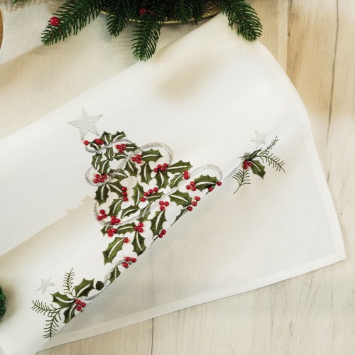 ZIELONY UROK Bieżnik z haftem, szerokość 40cm x wysokość 160cm, kolor biały