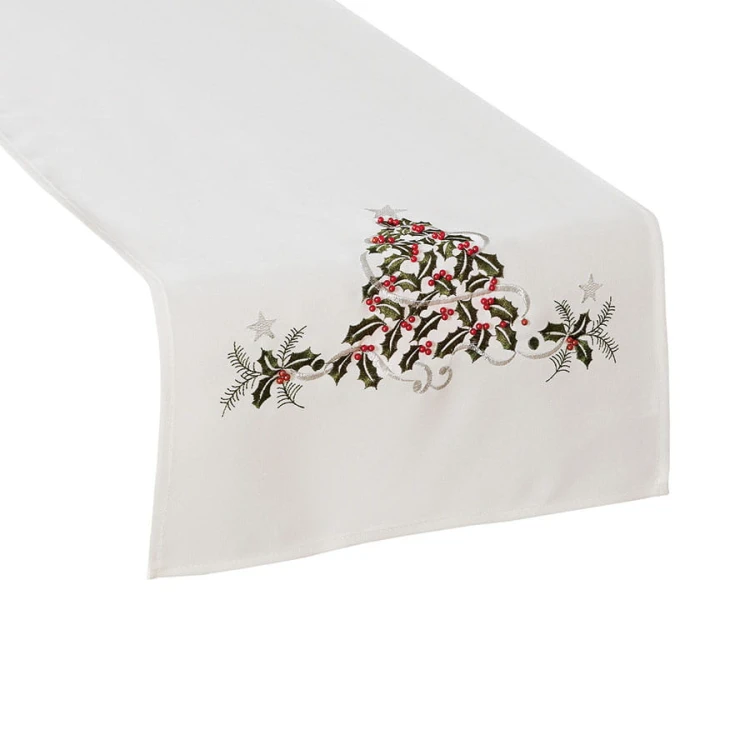 ZIELONY UROK Bieżnik z haftem, szerokość 40cm x wysokość 160cm, kolor biały