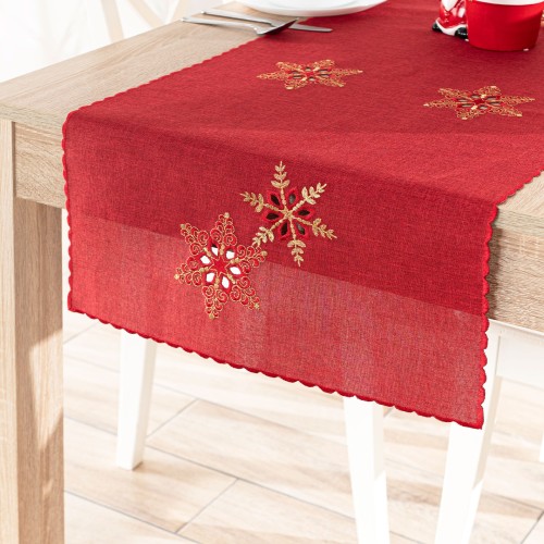 BŁYSZCZĄCE ŚNIEŻYNKI Bieżnik z haftem, szerokość 50cm x wysokość 100cm, kolor czerwony