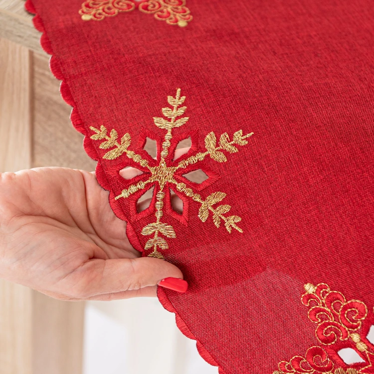 BŁYSZCZĄCE ŚNIEŻYNKI Bieżnik z haftem, szerokość 50cm x wysokość 100cm, kolor czerwony