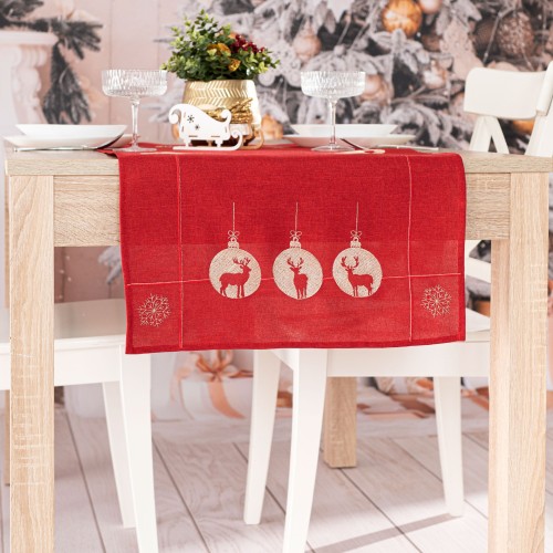 BŁYSZCZĄCY RENIFER Bieżnik z haftem, szerokość 35cm x wysokość 175cm, kolor czerwony