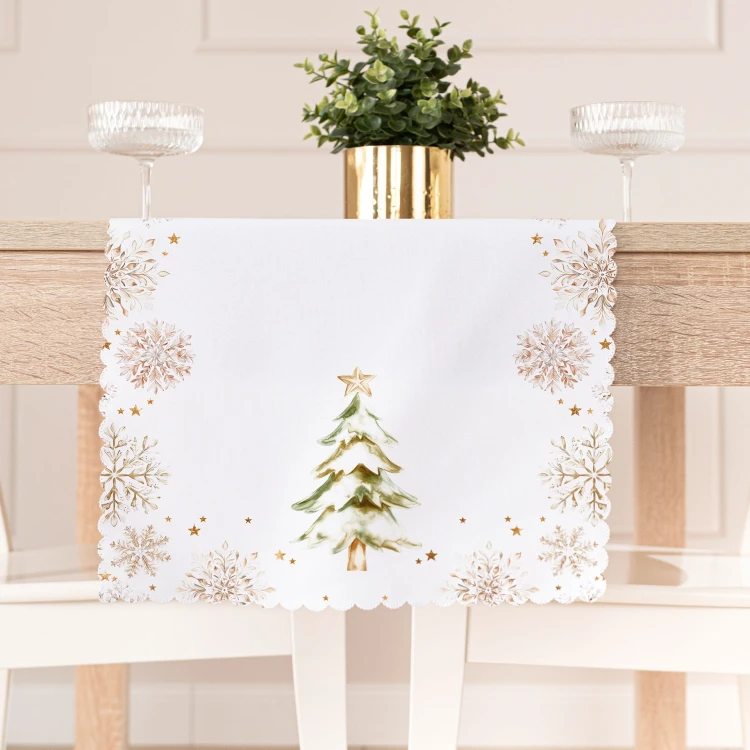 CHOINKI, ZIMOWA OPOWIEŚĆ Bieżnik NINA WODOODPORNA, 38x140cm, kolor biały