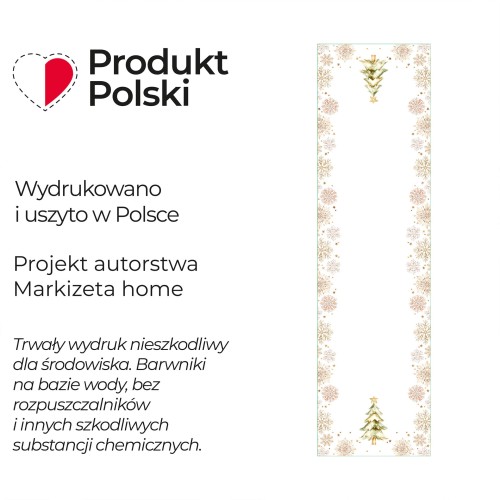 CHOINKI, ZIMOWA OPOWIEŚĆ Bieżnik NINA WODOODPORNA, 38x140cm, kolor biały