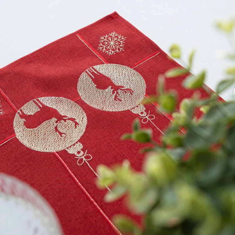 BŁYSZCZĄCY RENIFER Bieżnik z haftem, szerokość 24cm x wysokość 85cm, kolor czerwony