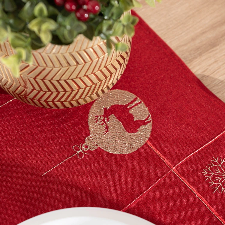 BŁYSZCZĄCY RENIFER Bieżnik z haftem, szerokość 24cm x wysokość 85cm, kolor czerwony