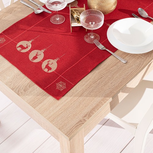 BŁYSZCZĄCY RENIFER Bieżnik z haftem, szerokość 40cm x wysokość 140cm, kolor czerwony