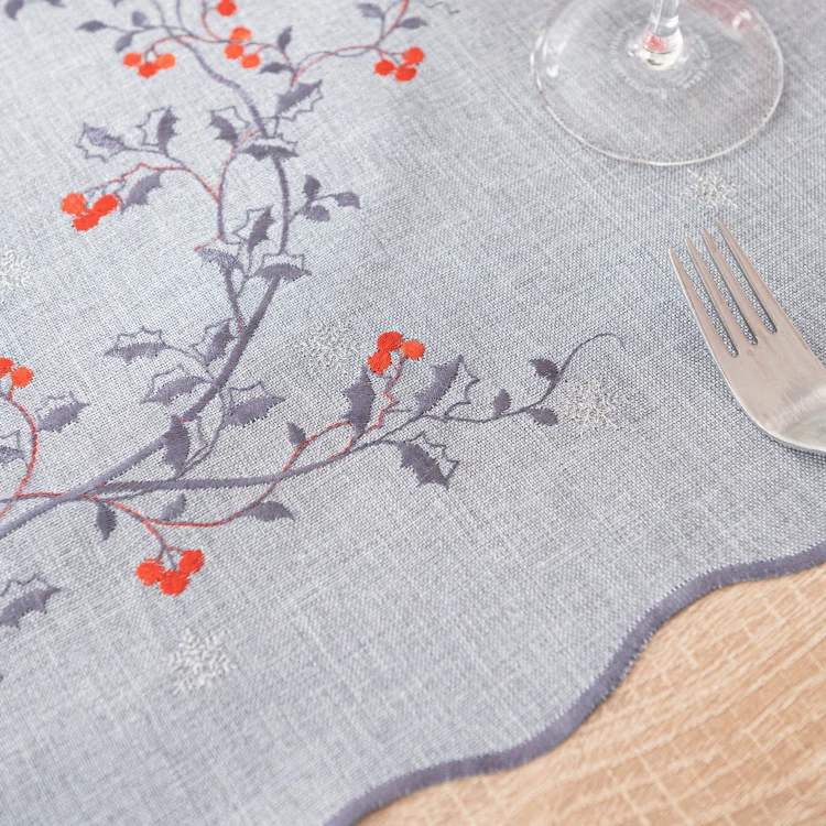 JARZĘBINOWY BLASK Bieżnik z haftem, szerokość 40cm x wysokość 140cm, kolor szary