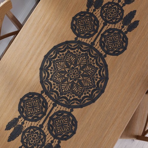 LEA Bieżnik żakardowy gotowy, łapacz snów, szerokość 45 x wysokość 155cm, kolor czarny