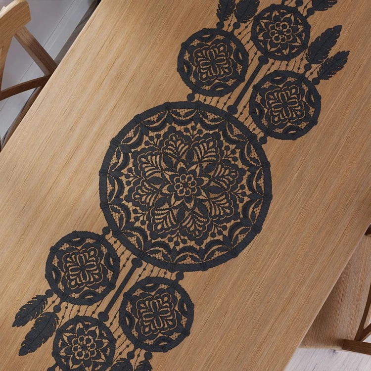 LEA Bieżnik żakardowy gotowy, łapacz snów, szerokość 45 x wysokość 155cm, kolor czarny