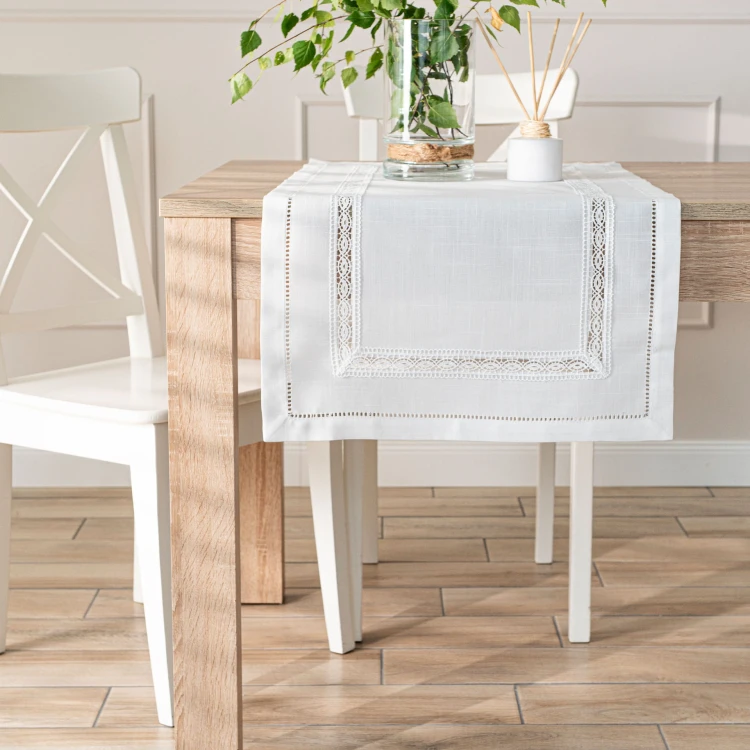 SELVIA Bieżnik z gipiurą, szerokość 38cm x wysokość 160cm, kolor biały