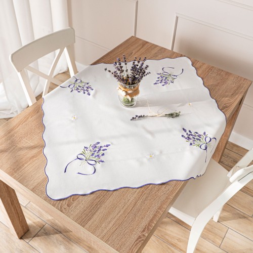 LAWENDOWA POLANA Serweta z haftem, szerokość 85cm x wysokość 85cm, kolor biały