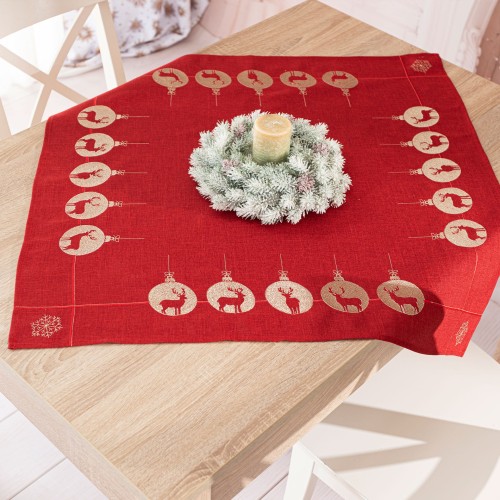 BŁYSZCZĄCY RENIFER Serweta z haftem, szerokość 85cm x wysokość 85cm, kolor czerwony