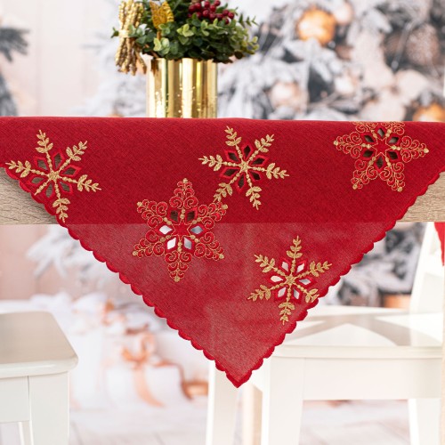 BŁYSZCZĄCE ŚNIEŻYNKI Serweta z haftem, szerokość 85cm x wysokość 85cm, kolor czerwony
