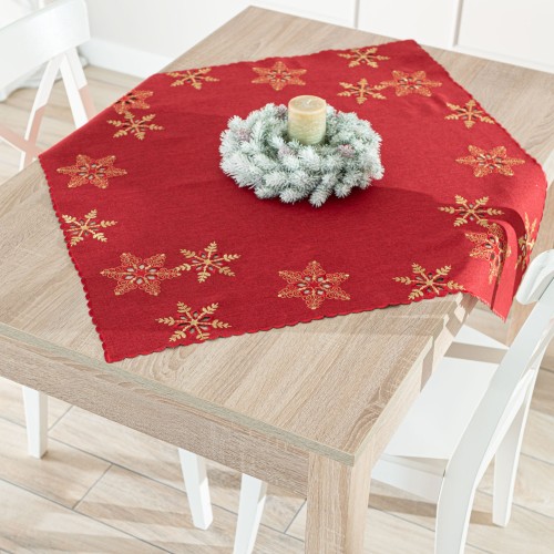 BŁYSZCZĄCE ŚNIEŻYNKI Serweta z haftem, szerokość 85cm x wysokość 85cm, kolor czerwony