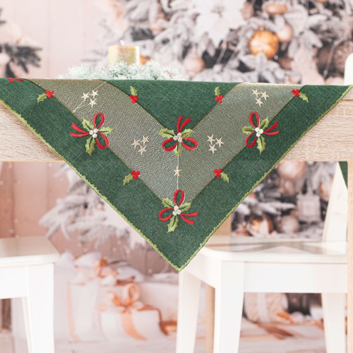 ŚWIĄTECZNE KOKARDKI Serweta z haftem, szerokość 85cm x wysokość 85cm, kolor zielony