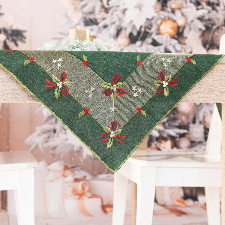 ŚWIĄTECZNE KOKARDKI Serweta z haftem, szerokość 85cm x wysokość 85cm, kolor zielony