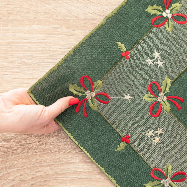 ŚWIĄTECZNE KOKARDKI Serweta z haftem, szerokość 85cm x wysokość 85cm, kolor zielony