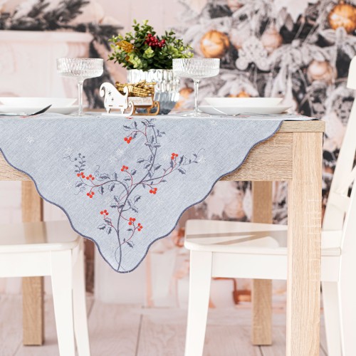 JARZĘBINOWY BLASK Serweta z haftem, szerokość 85cm x wysokość 85cm, kolor szary