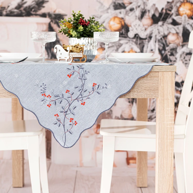 JARZĘBINOWY BLASK Serweta z haftem, szerokość 85cm x wysokość 85cm, kolor szary