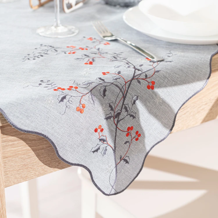 JARZĘBINOWY BLASK Serweta z haftem, szerokość 85cm x wysokość 85cm, kolor szary