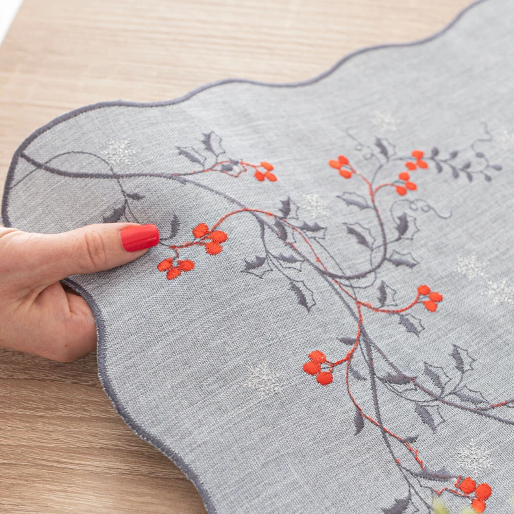 JARZĘBINOWY BLASK Serweta z haftem, szerokość 85cm x wysokość 85cm, kolor szary