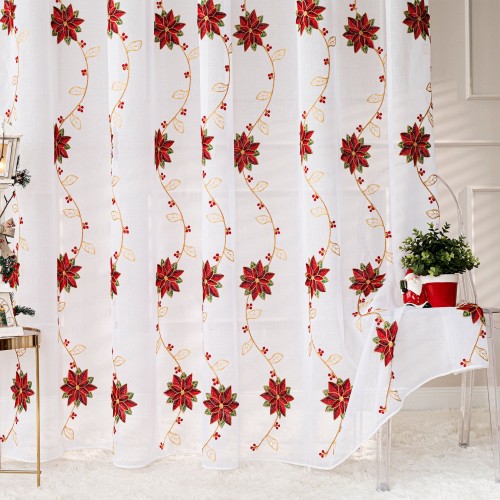 Firanka haftowana z ołowianką, wysokość 290cm, kolor biały