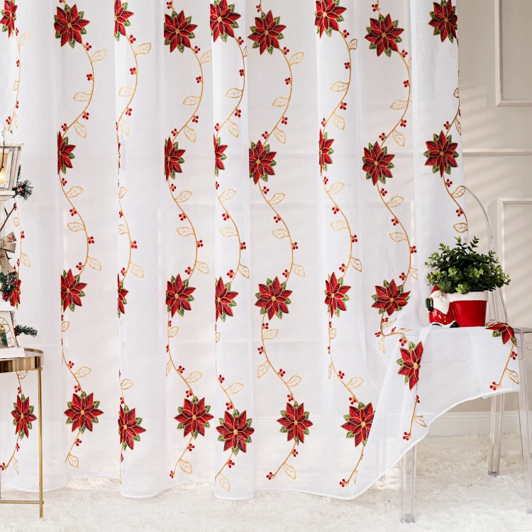 Firanka haftowana z ołowianką, wysokość 290cm, kolor biały