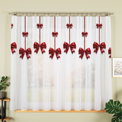 BROKATOWA KOKARDA Firanka z ołowianką WOAL, wysokość 157cm, kolor biały