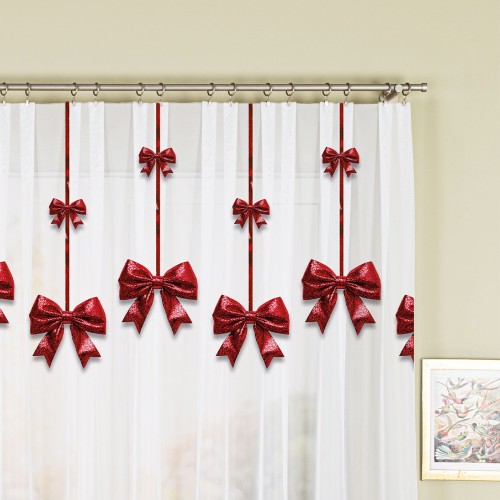 BROKATOWA KOKARDA Firanka z ołowianką WOAL, wysokość 157cm, kolor biały