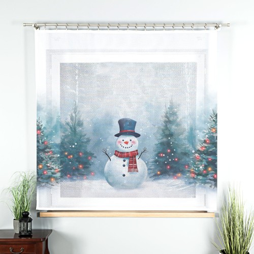 BAŁWANEK, BAJKOWE ŚWIĘTA Panel firanowy, szerokość 150 x wysokość 170cm, tkanina Etamina, kolor biały