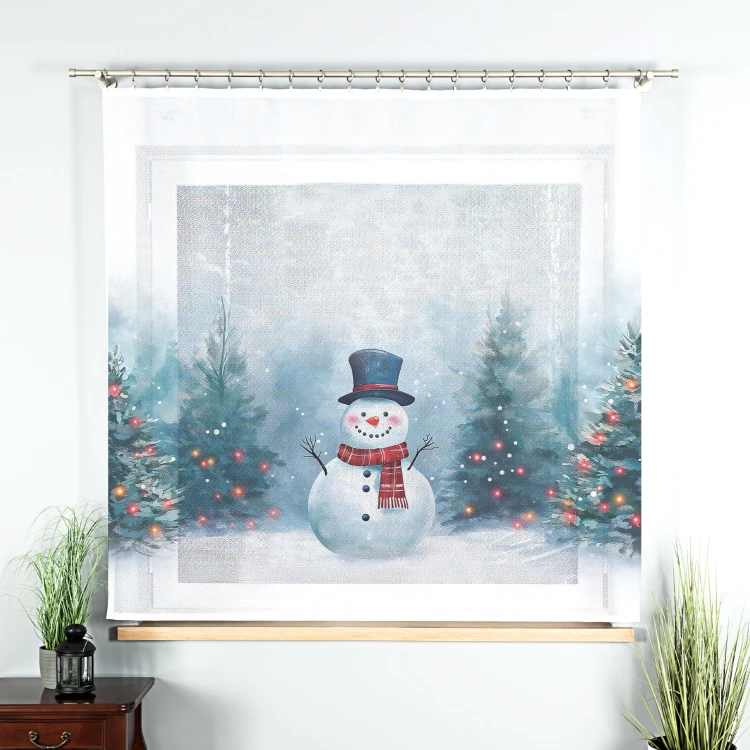 BAŁWANEK, BAJKOWE ŚWIĘTA Panel firanowy, szerokość 150 x wysokość 170cm, tkanina Etamina, kolor biały