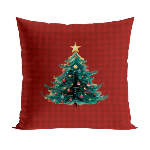 KRATA Z CHOINKĄ, BAJKOWE ŚWIĘTA Poszewka dekoracyjna VELVET, 40x40cm, kolor bordowy