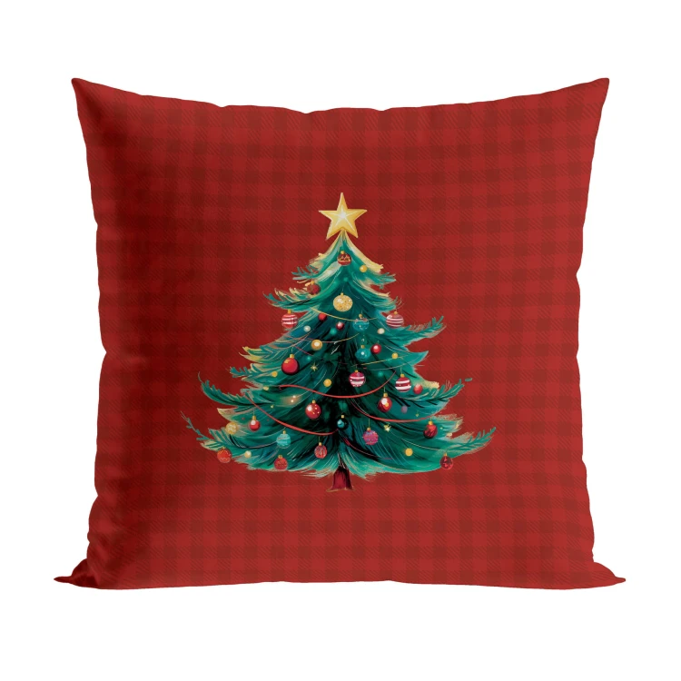 KRATA Z CHOINKĄ, BAJKOWE ŚWIĘTA Poszewka dekoracyjna VELVET, 40x40cm, kolor bordowy