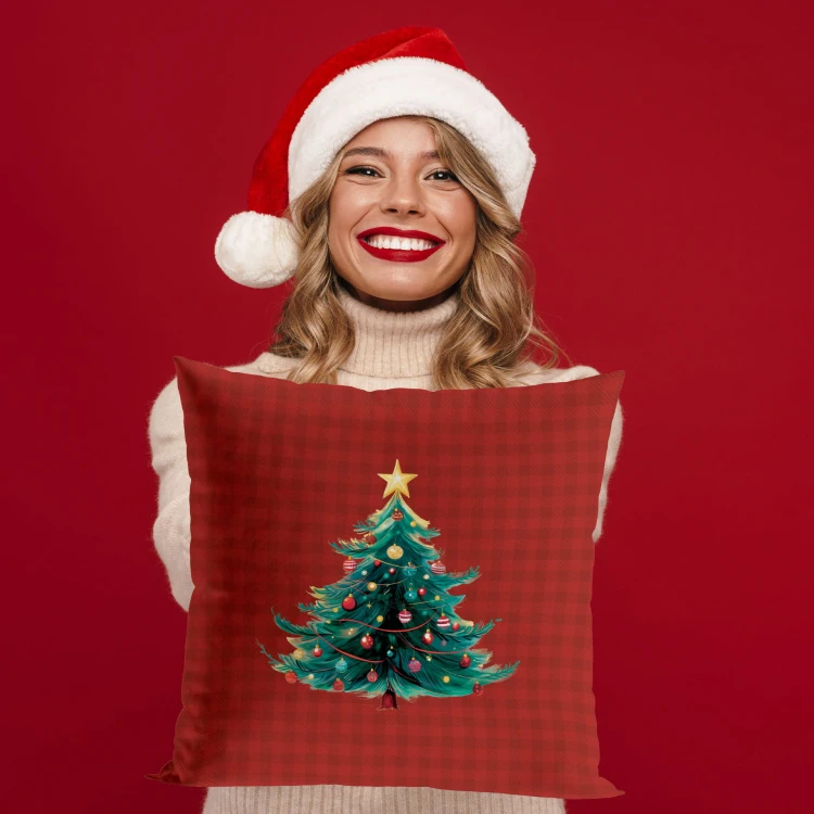 KRATA Z CHOINKĄ, BAJKOWE ŚWIĘTA Poszewka dekoracyjna VELVET, 40x40cm, kolor bordowy