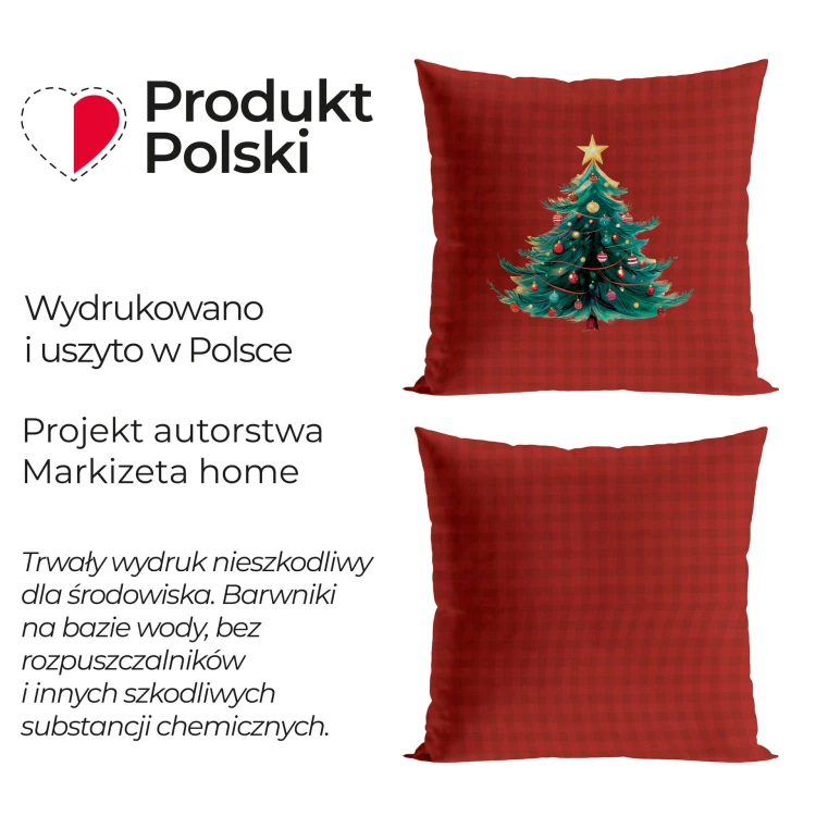 KRATA Z CHOINKĄ, BAJKOWE ŚWIĘTA Poszewka dekoracyjna VELVET, 40x40cm, kolor bordowy