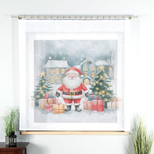 MIKOŁAJ, BAJKOWE ŚWIĘTA Panel firanowy, szerokość 150 x wysokość 170cm, tkanina Etamina, kolor biały